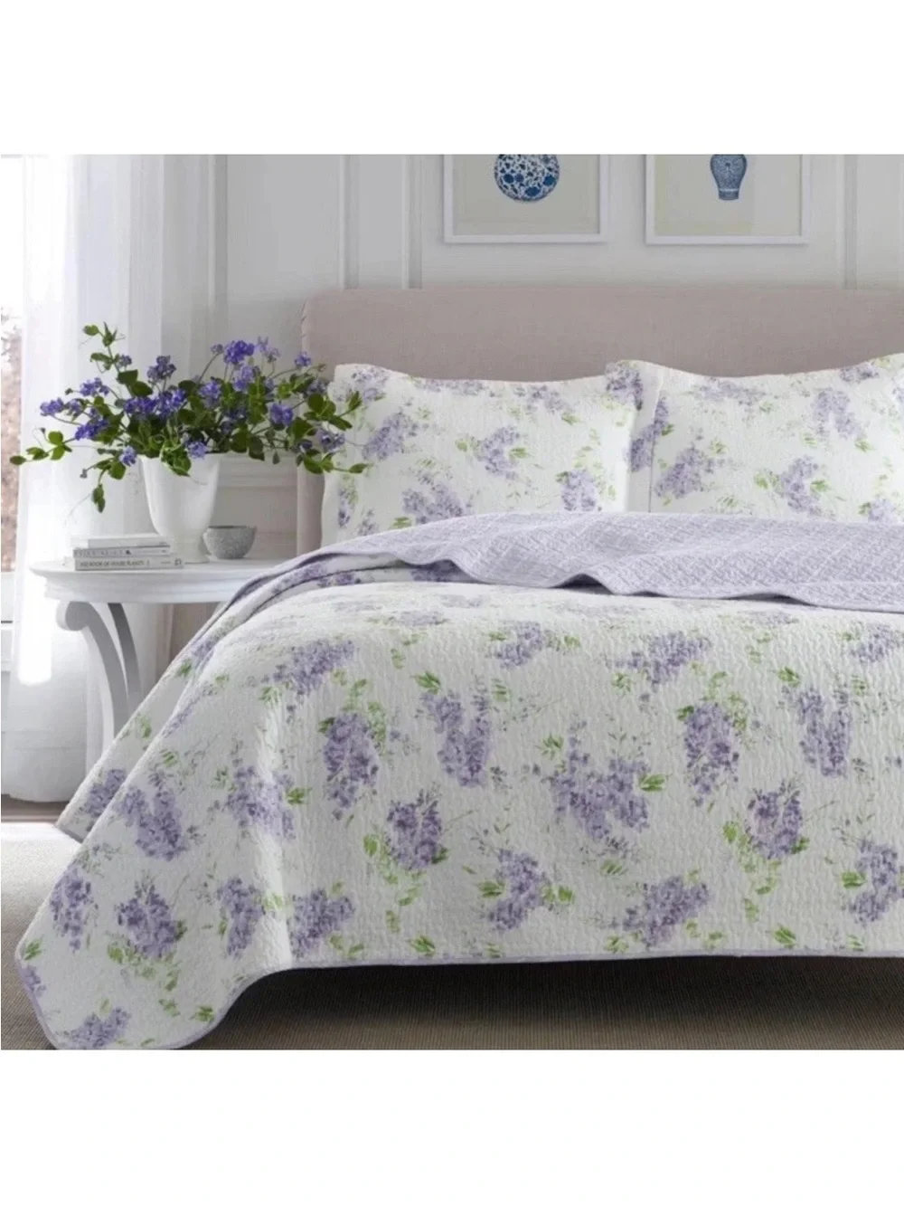 Laura Ashley ~ Full/Queen Keighley Floral 3 Pc Quilt Set Reversible Purple
